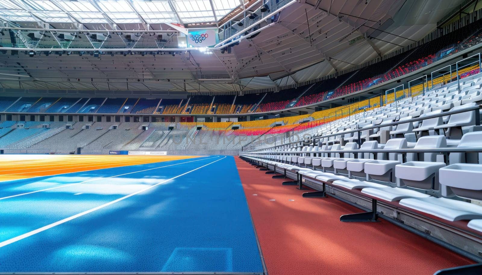 A stadium with a large crowd of people watching a race.