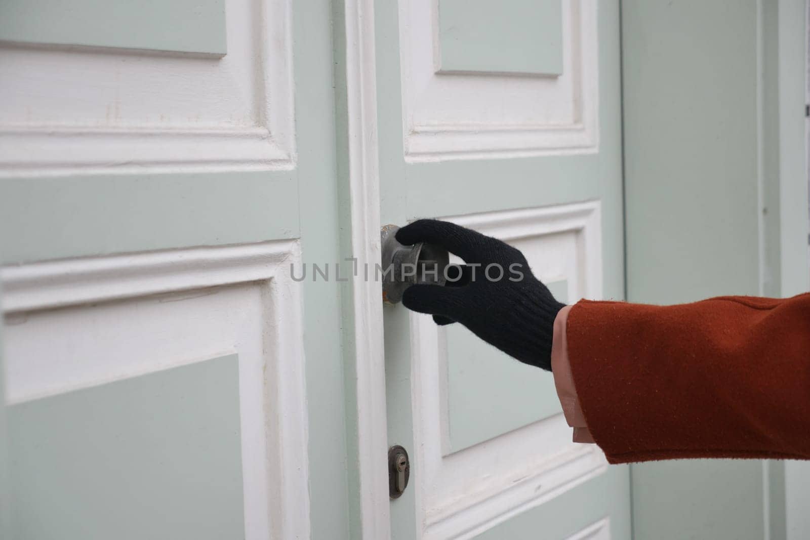 woman hand Opening a door .