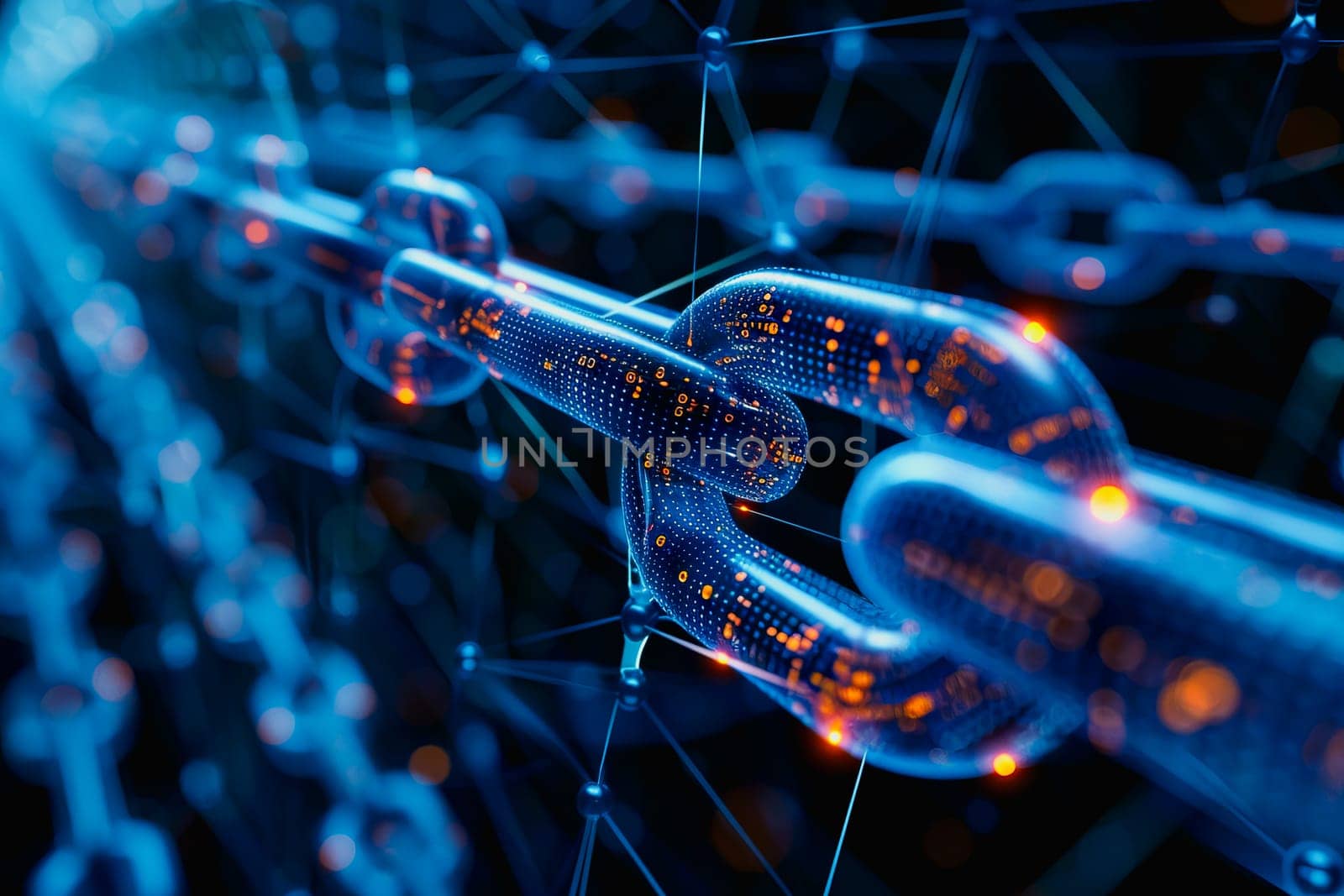 binary numeric data transmission chain of nodes connected in a network form, p2p connection.