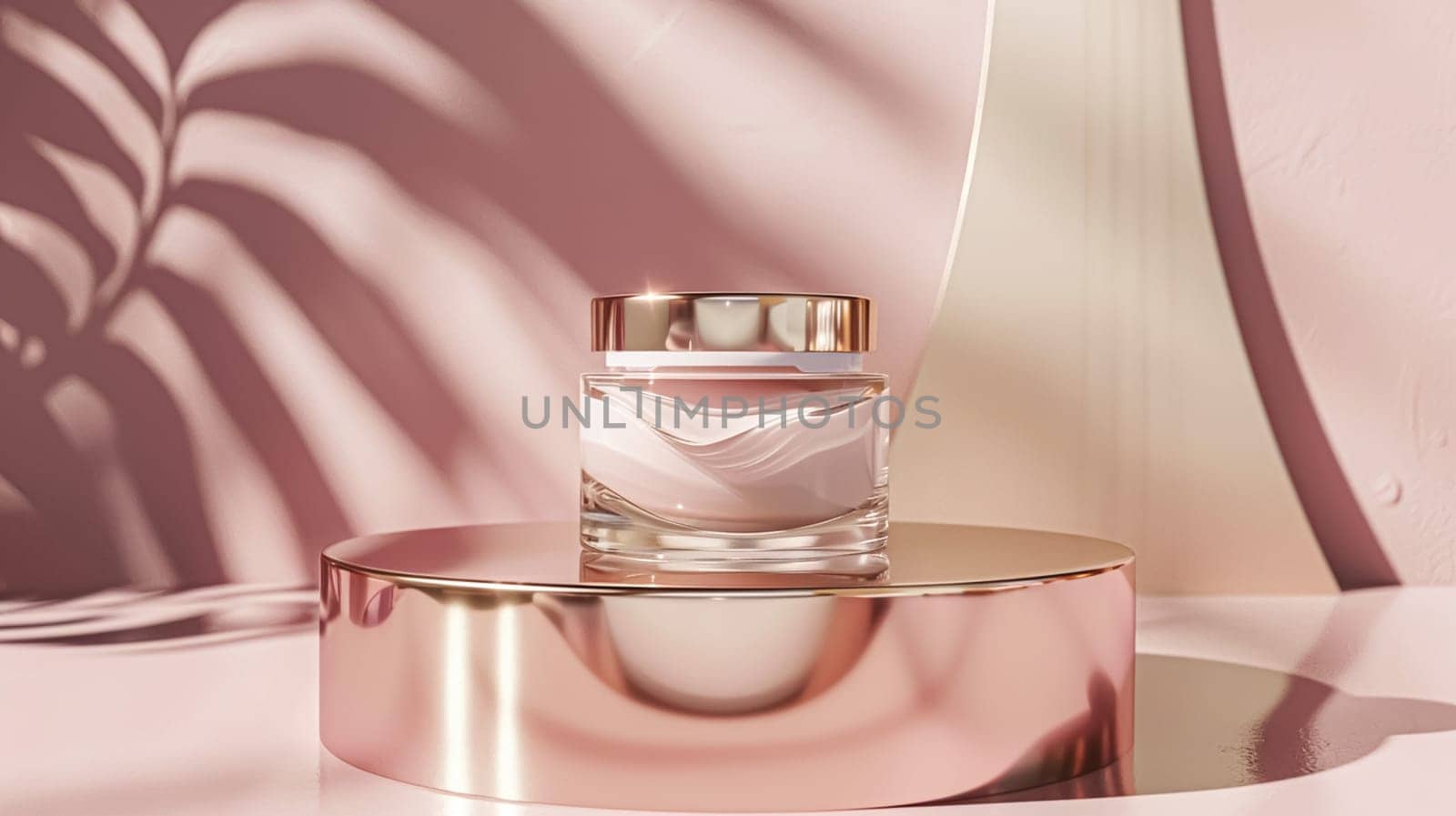 Cosmetic cream in a glass jar on pink background. Skin care concept. Backdrop for beauty products by Olayola