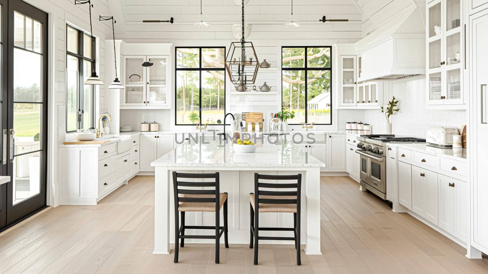 White modern kitchen in a beautiful coastal cottage by Olayola
