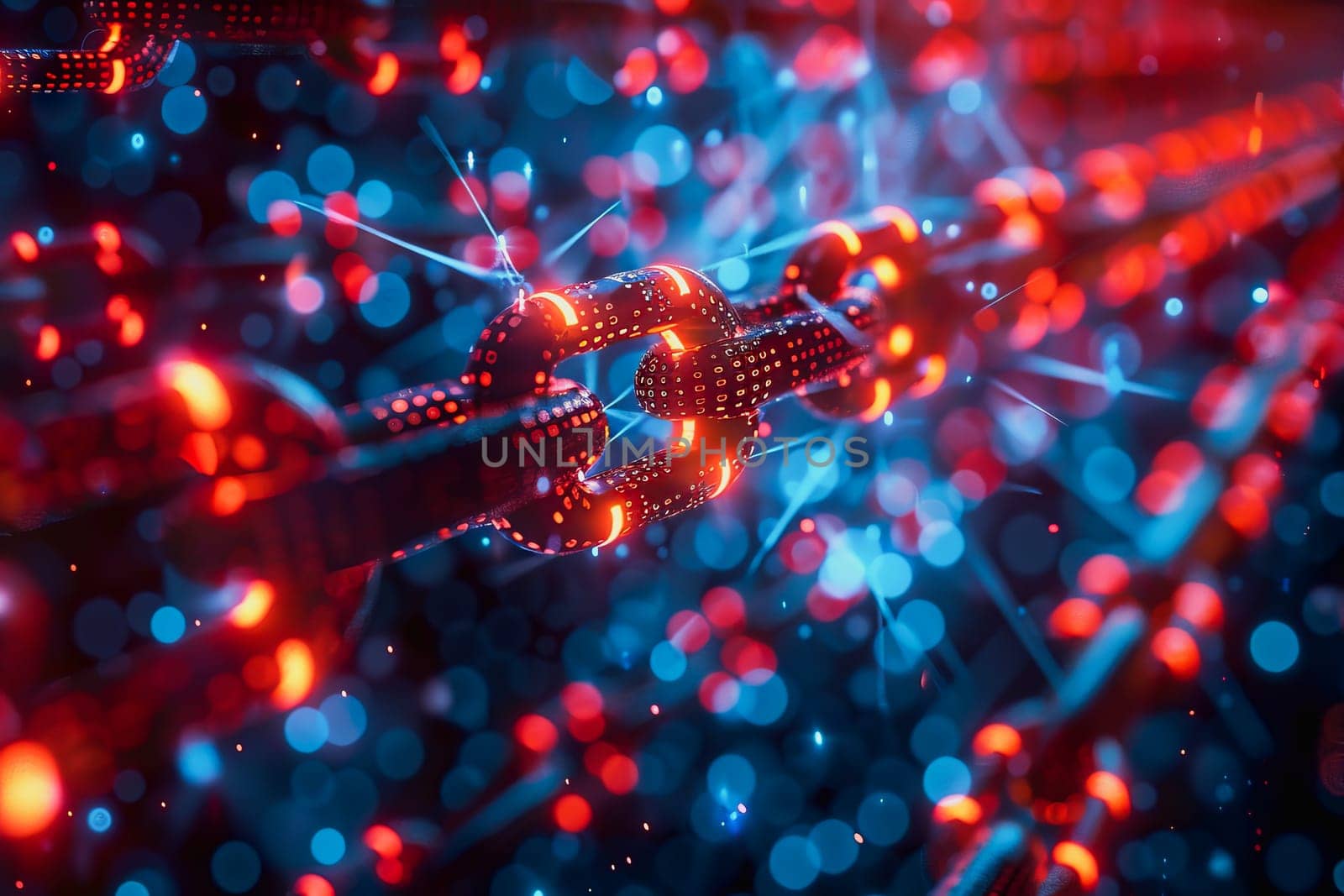 binary numeric data transmission chain of nodes connected in a network form, p2p connection.