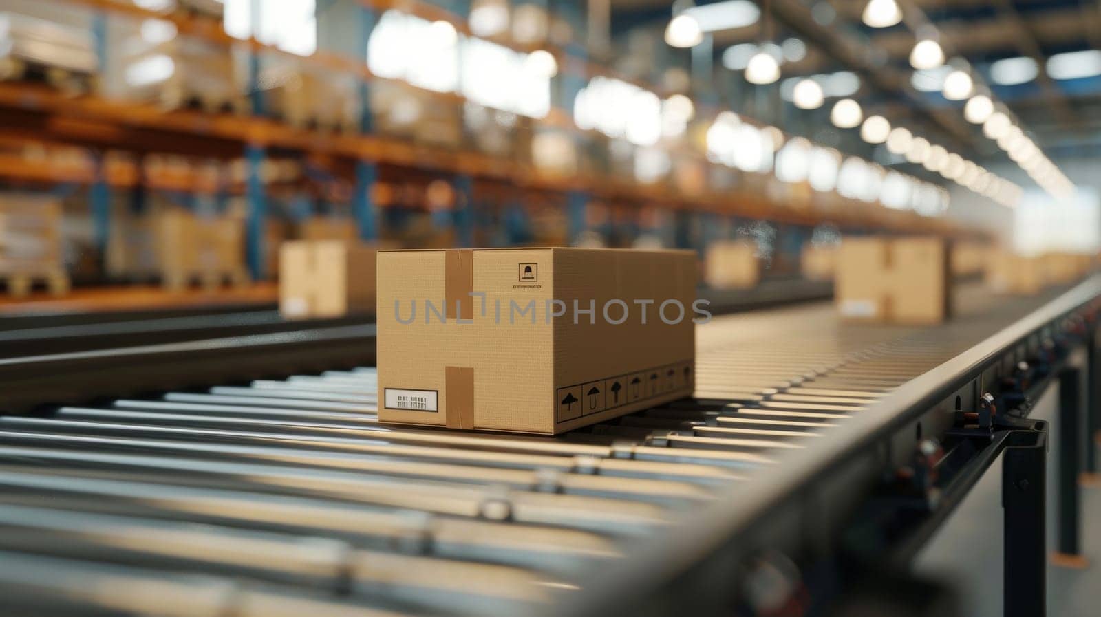 A conveyor belt with boxes on it. logistic concept by itchaznong