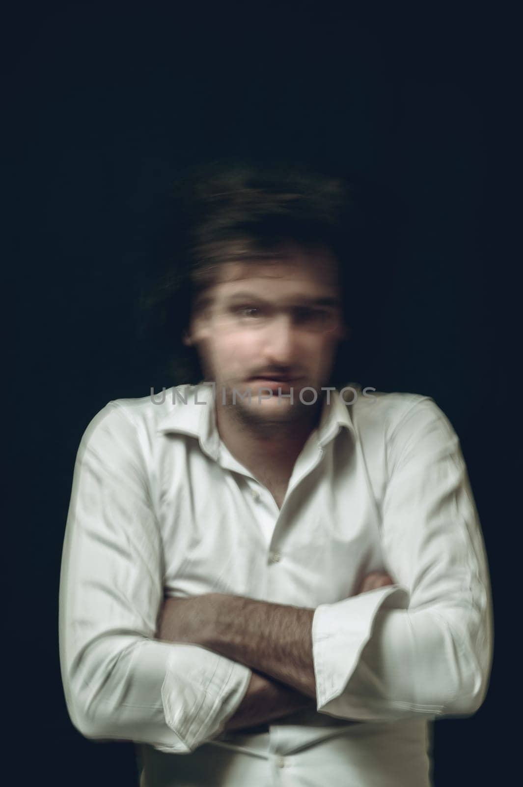 schizophrenic abstract blurry portrait of man with mental disorders and mental illnesses on dark background