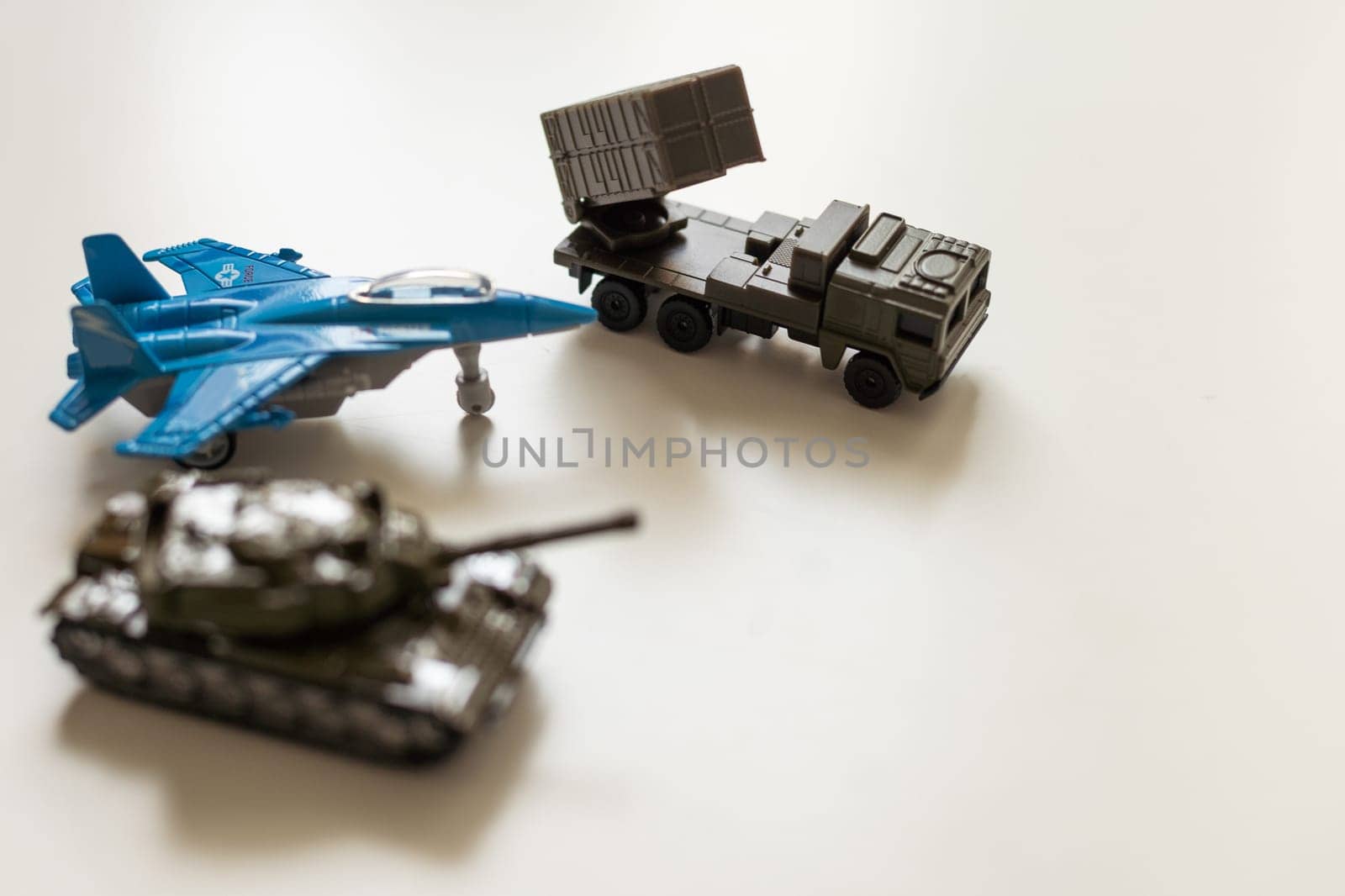 Plastic models of military equipment after assembly and painting. High quality photo