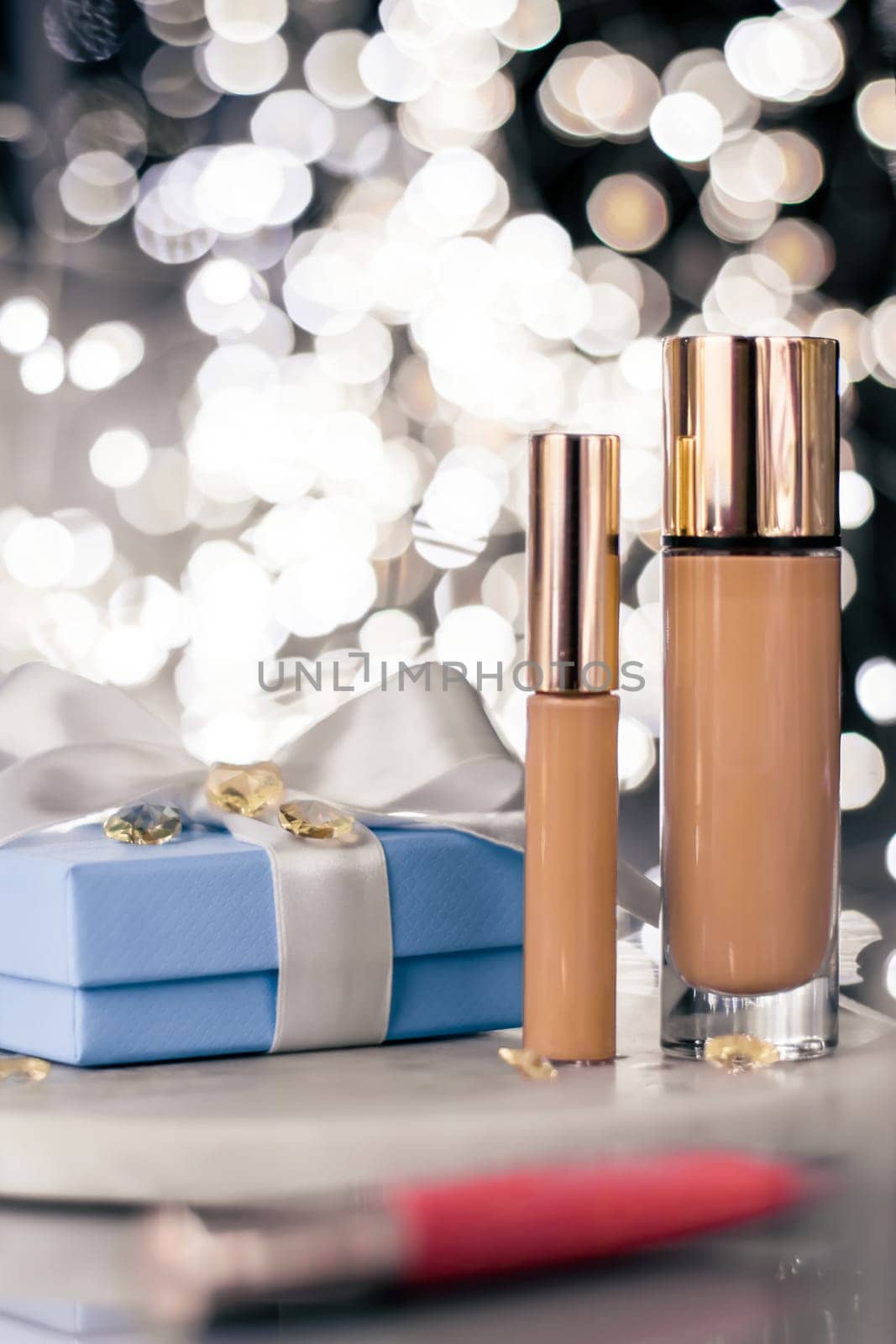 luxury make-up products as a gift - beauty, cosmetics and makeup styled concept by Anneleven