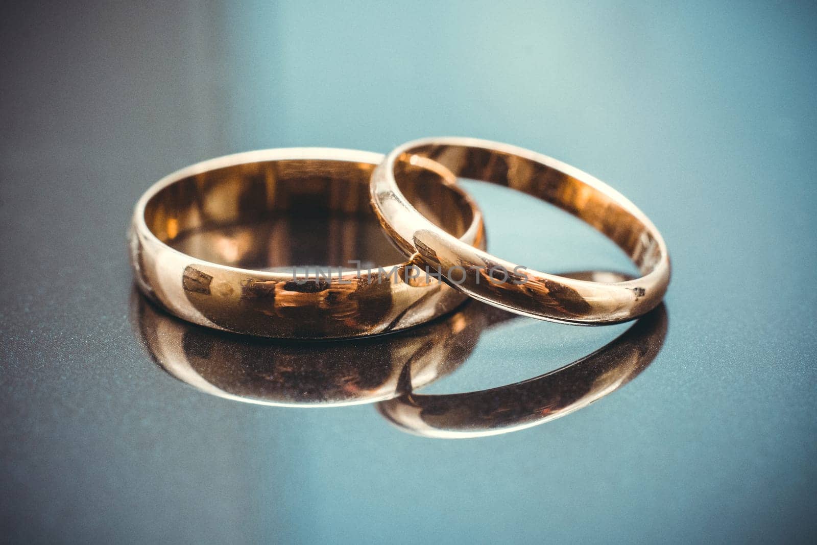 pair of gold wedding rings close-up for a wedding ceremony