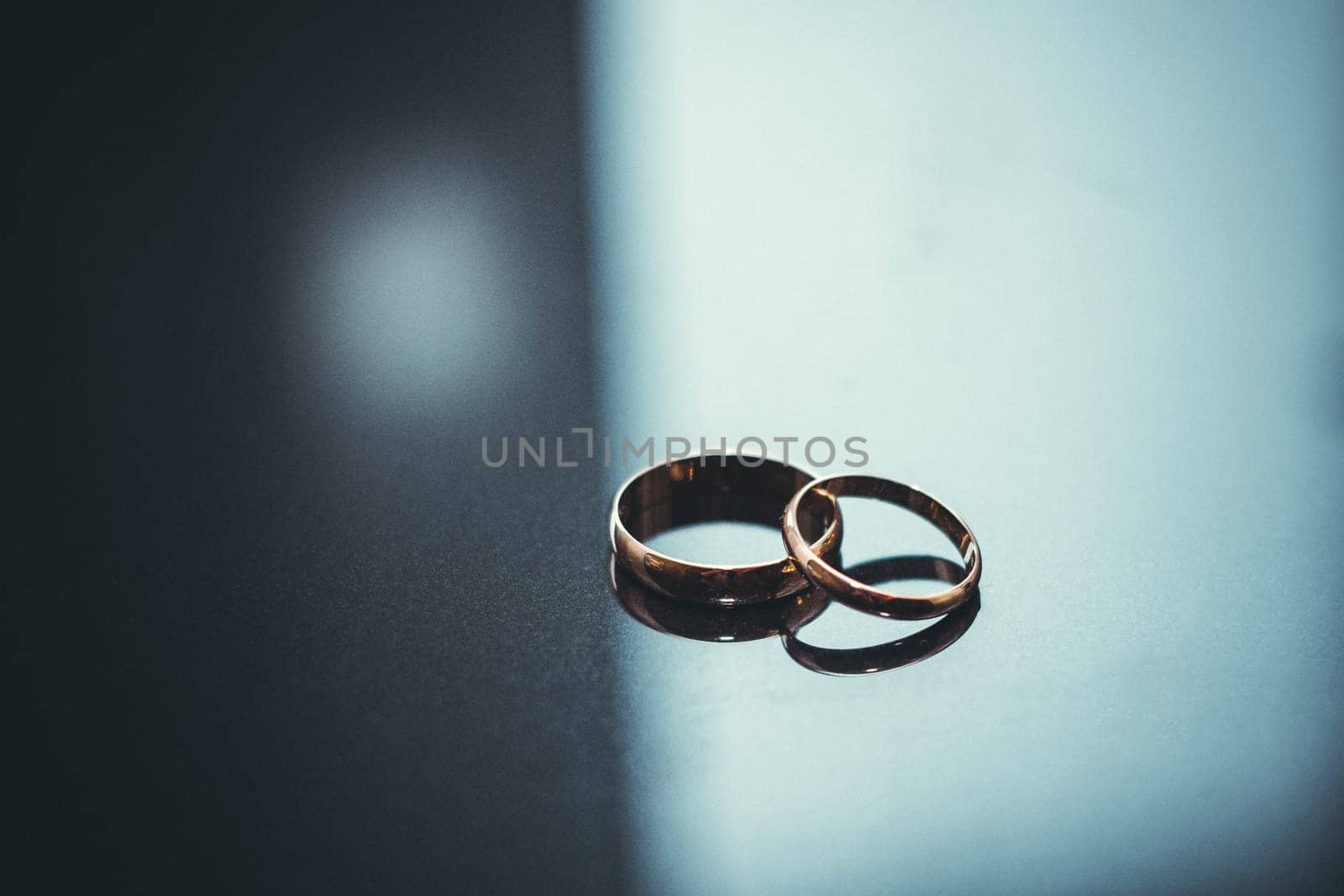 pair of gold wedding rings close-up for a wedding ceremony