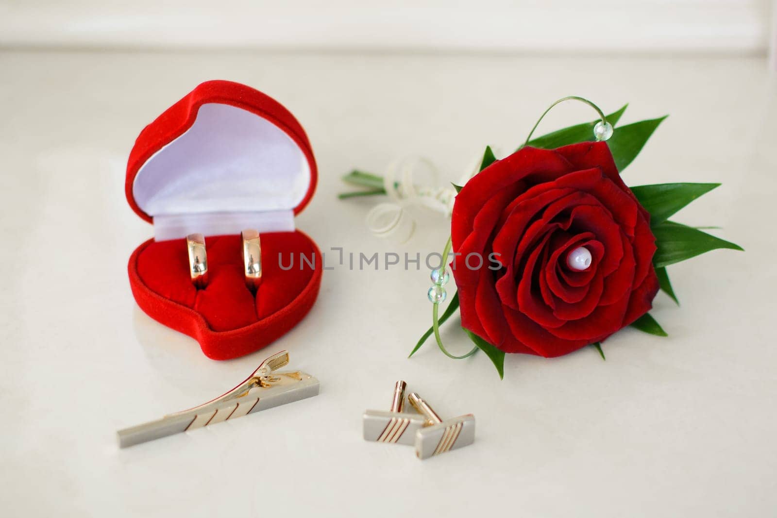 pair of gold wedding rings close-up for a wedding ceremony