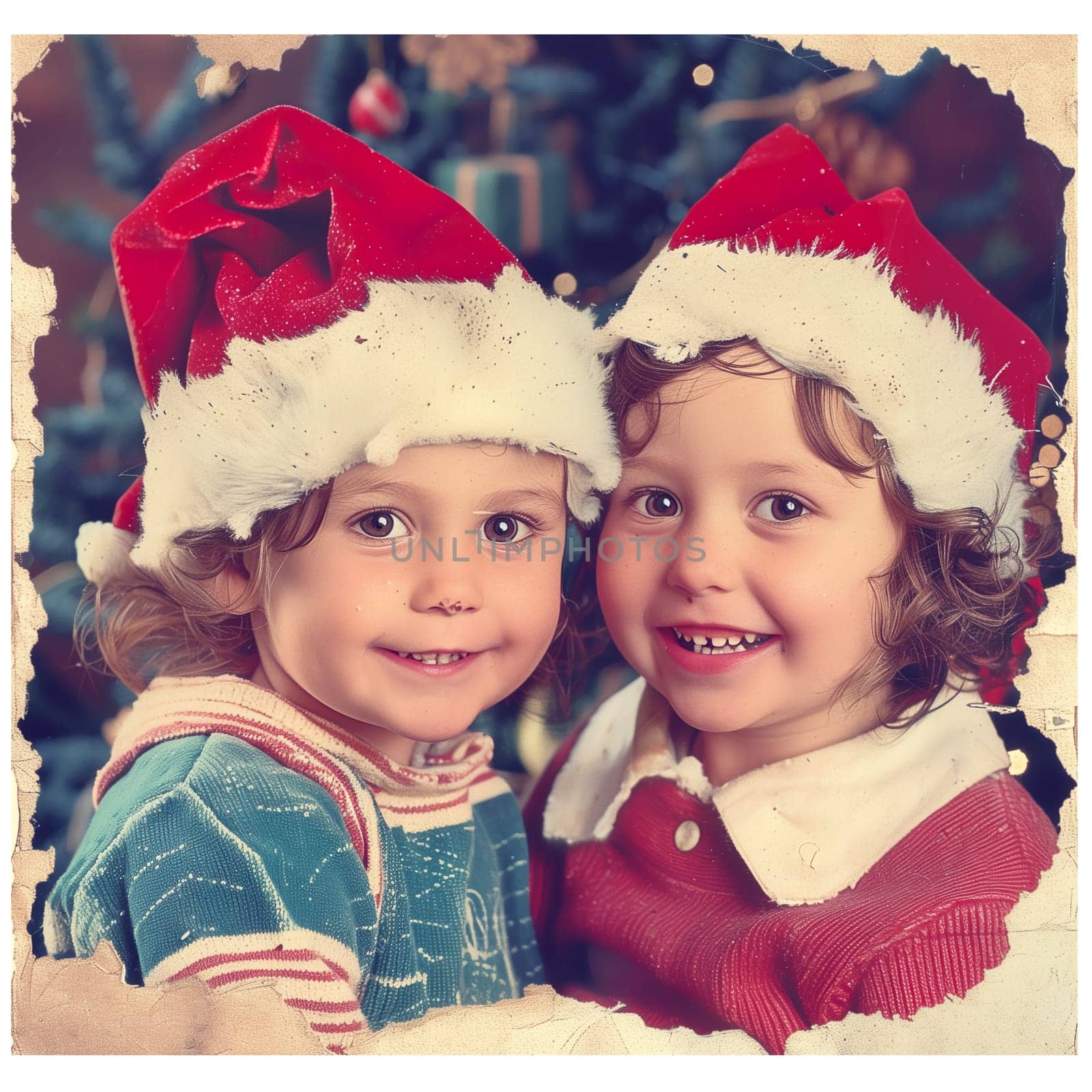 Childs in christmas hats old fashioned ai generated photo