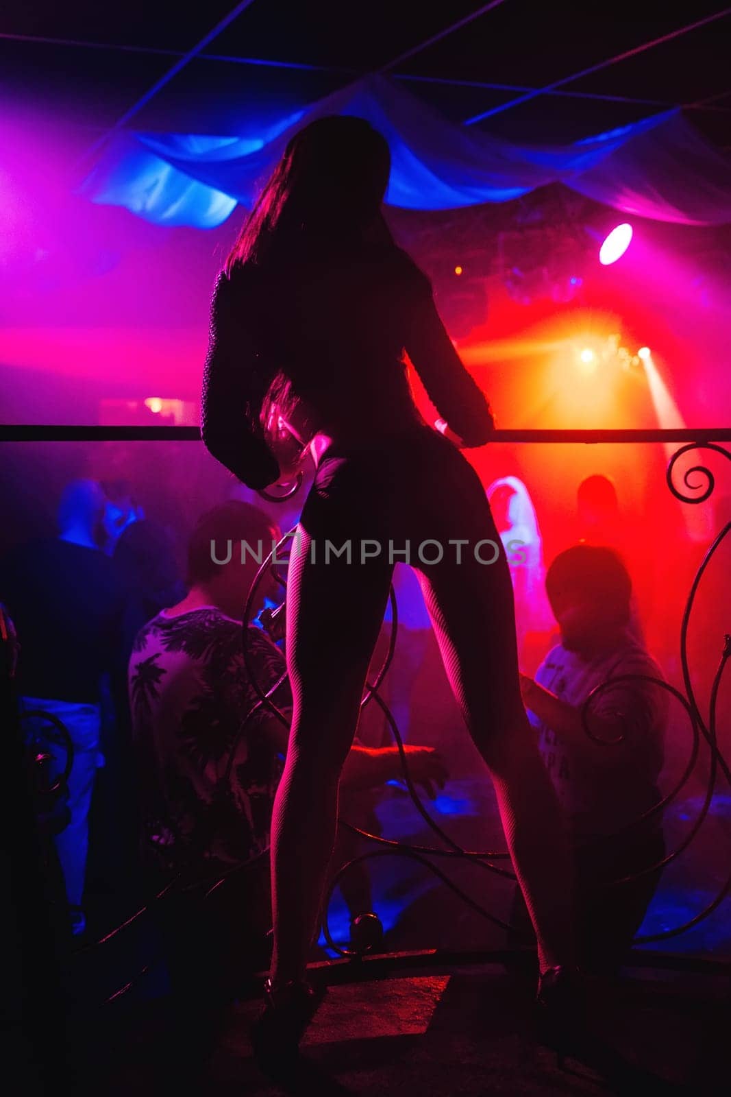 young girl dancing go-go on the nightclub scene silhouette
