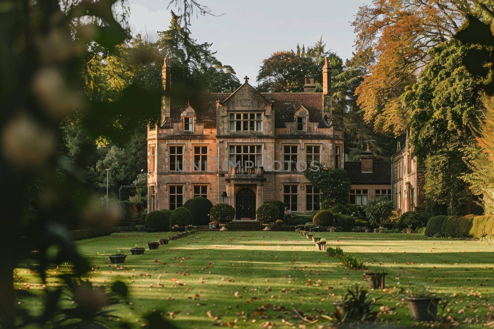 A beautiful house with a large garden and a path leading to it. The path is lit up with candles and lanterns, creating a warm and inviting atmosphere