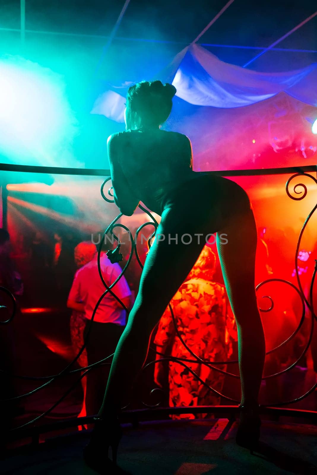 sexy girl with nice curved slim body dancer go-go on the stage dance floor
