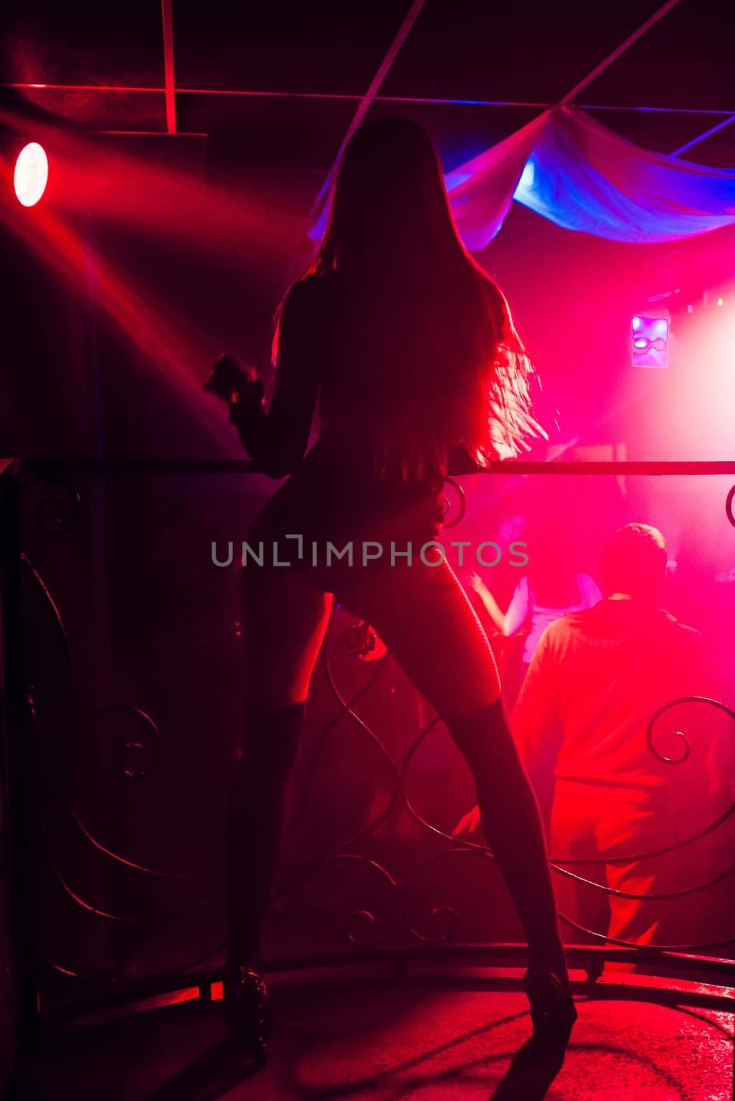 blurred silhouette of a young sexy slim girls go-go at the club