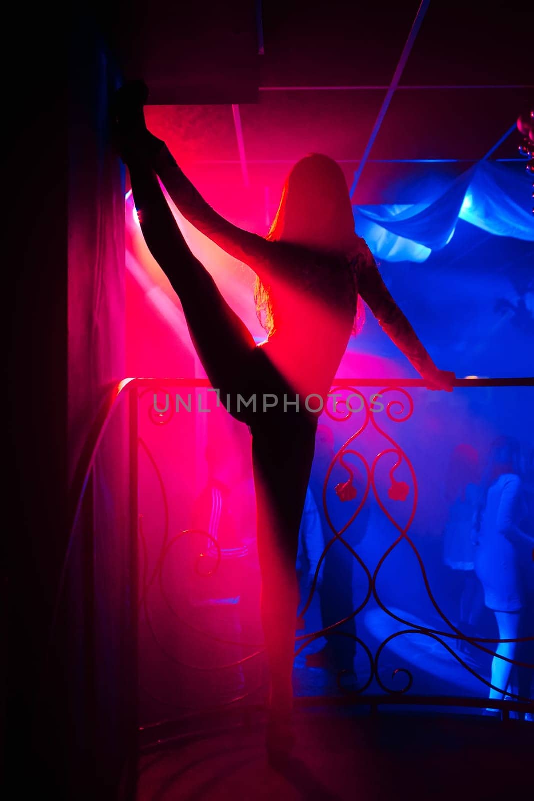 silhouette of a go-go dancer girl on stage in a nightclub