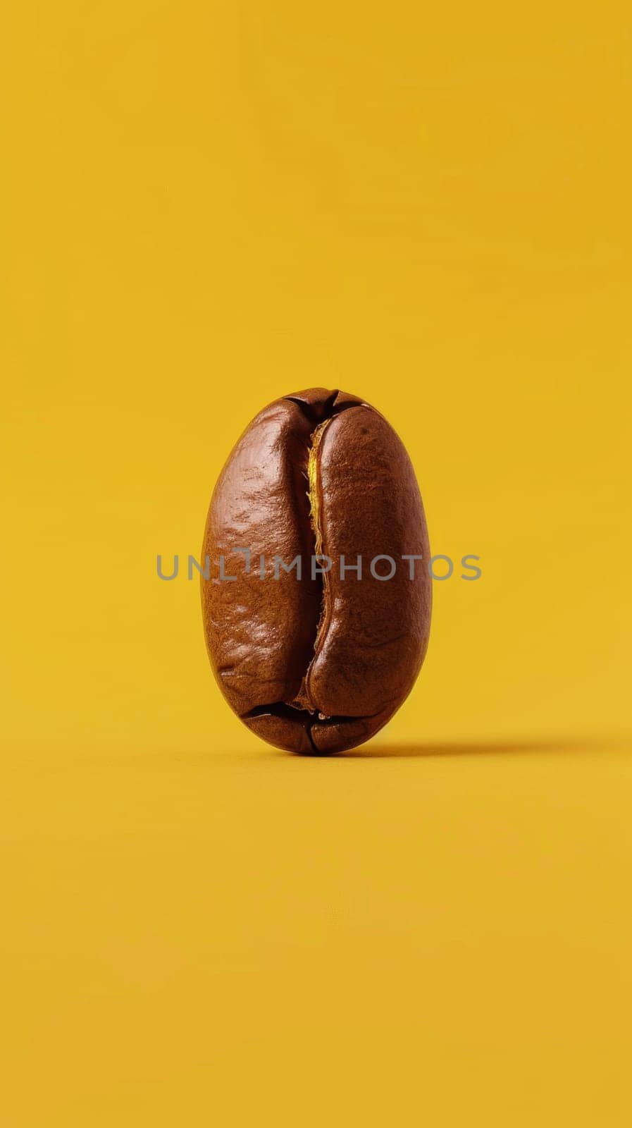 Minimalist shot of a coffee bean isolated on yellow background by papatonic