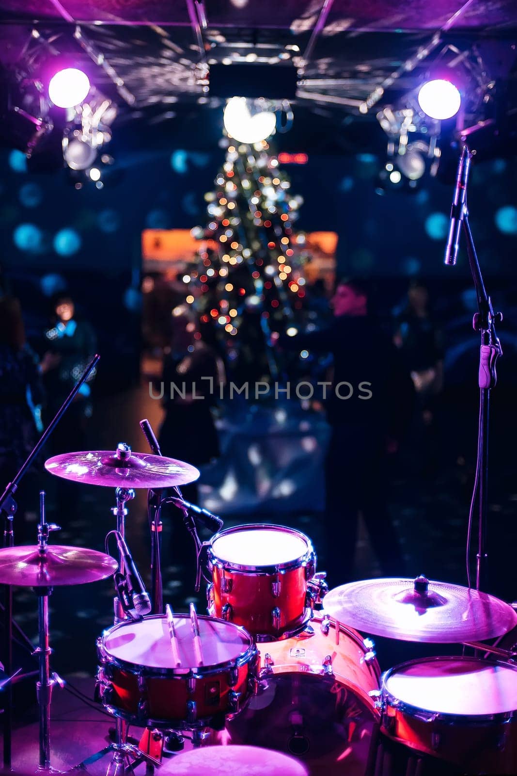 drum kit on stage for a live concert