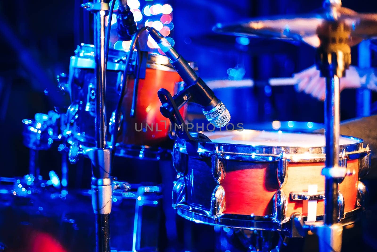 drum kit on stage for a live concert