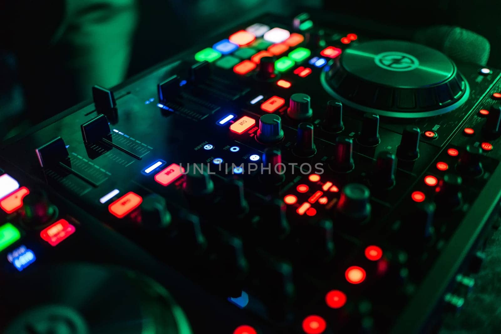 buttons and levels professional equipment, DJ mixing and music creation