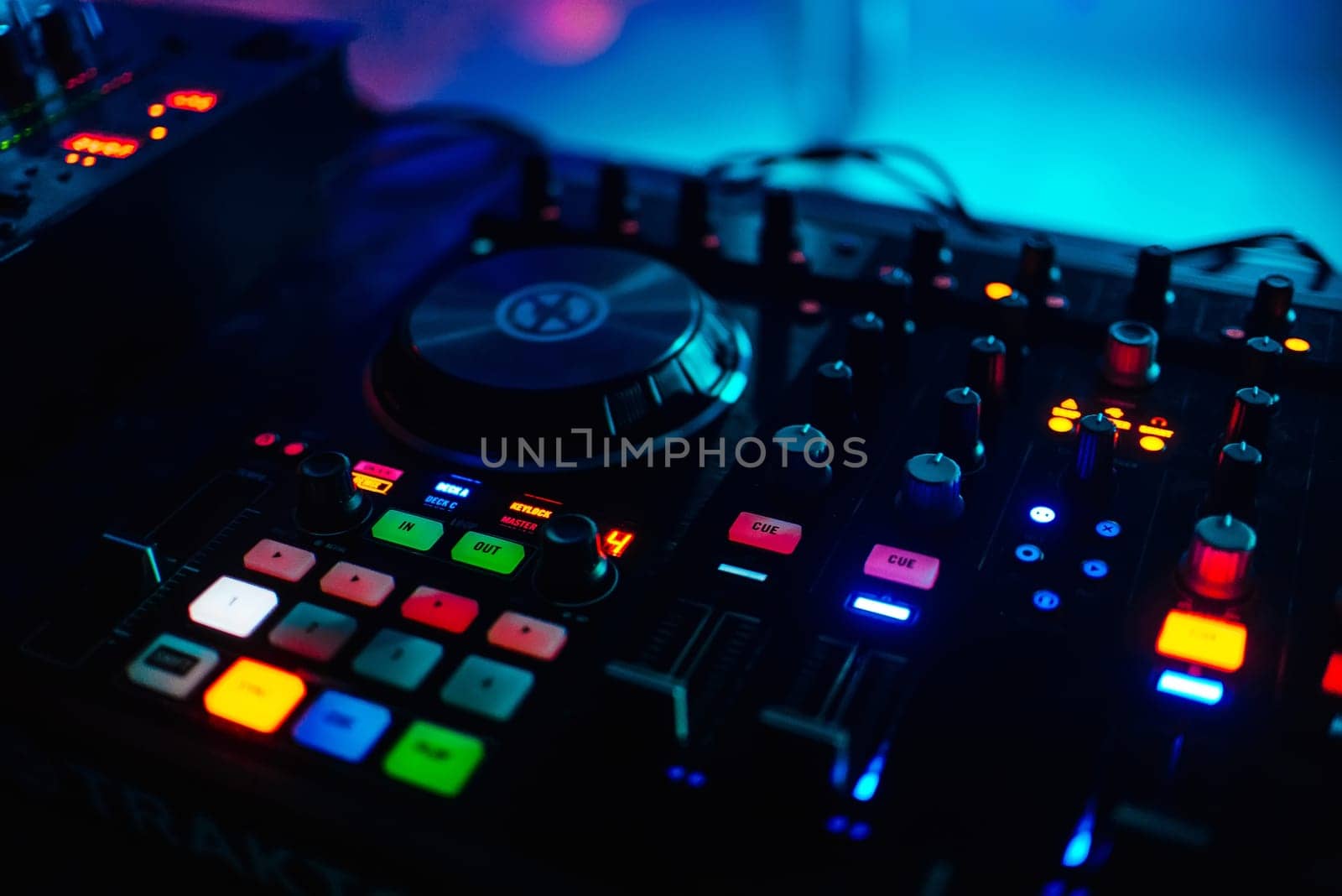 backlit buttons for music professional mixer DJ to play musical drives with controllers volume