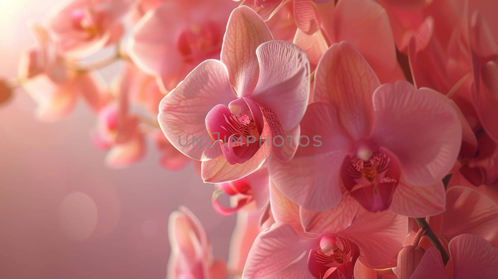 A bunch of pink flowers with a pink background. The flowers are in full bloom and are very pretty