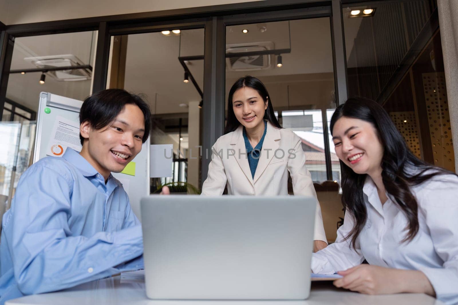 Business meeting to analyze and discuss the situation on the financial report in the meeting room. Investment Consultant, Financial advisor and accounting concept.