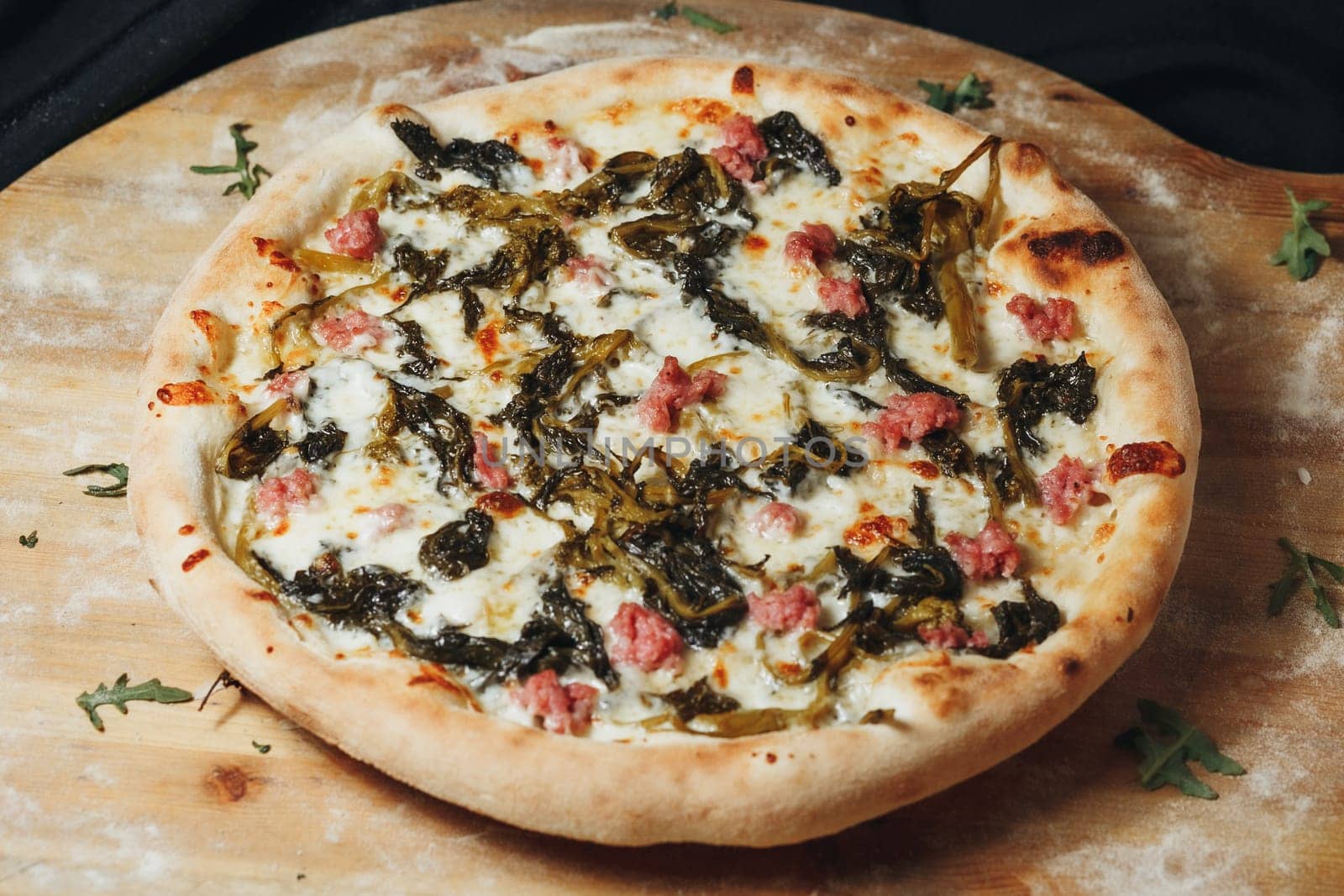 Savory Ham Greens Delight,A mouthwatering pizza by Miron