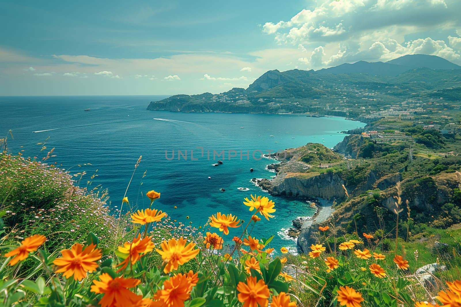 Idyllic Ischia cityscape with azure sea in Italy by Ciorba