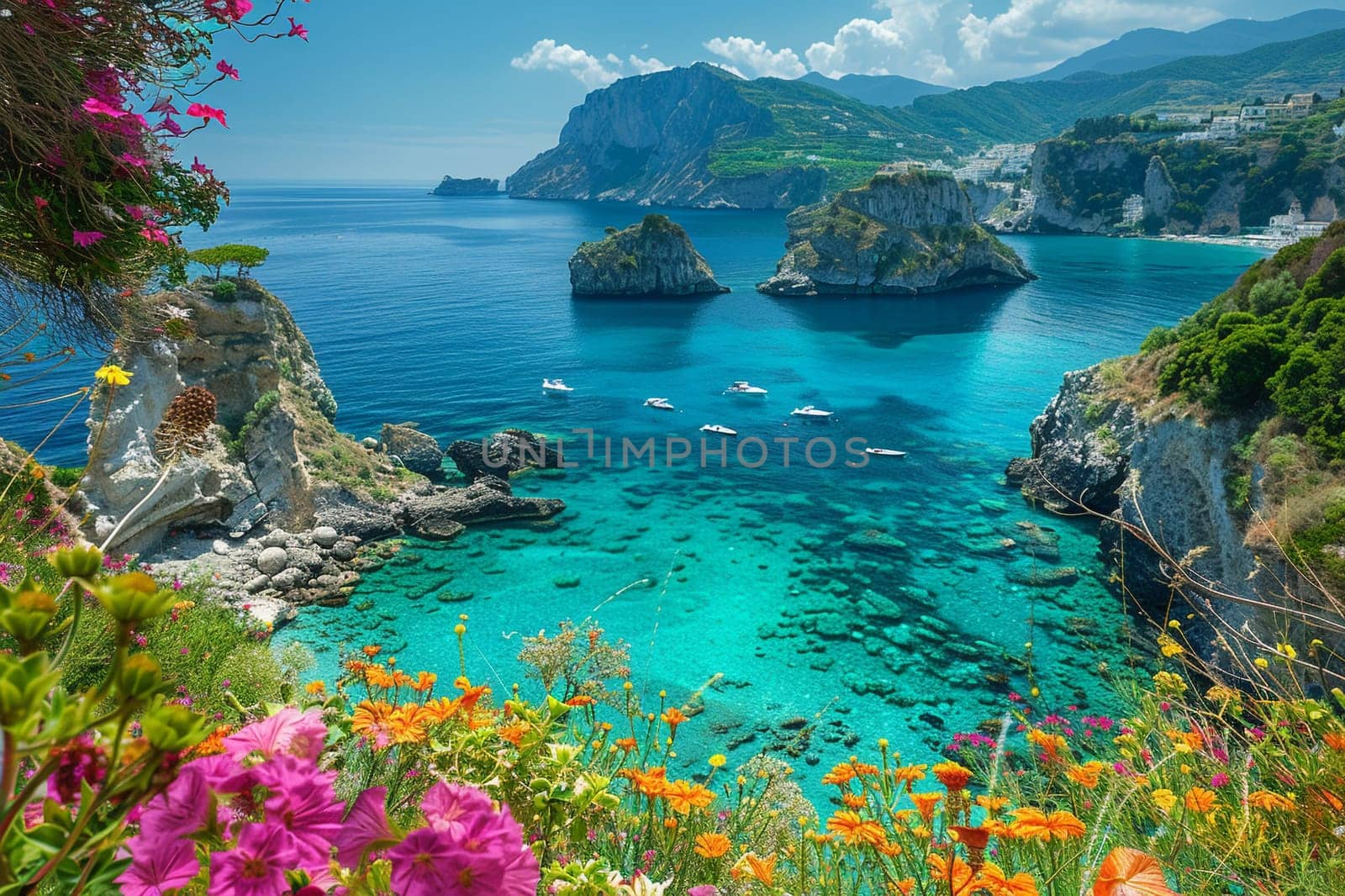Idyllic Ischia cityscape with azure sea in Italy by Ciorba
