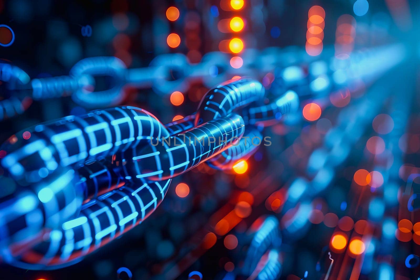 binary numeric data transmission chain of nodes connected in a network form, p2p connection.