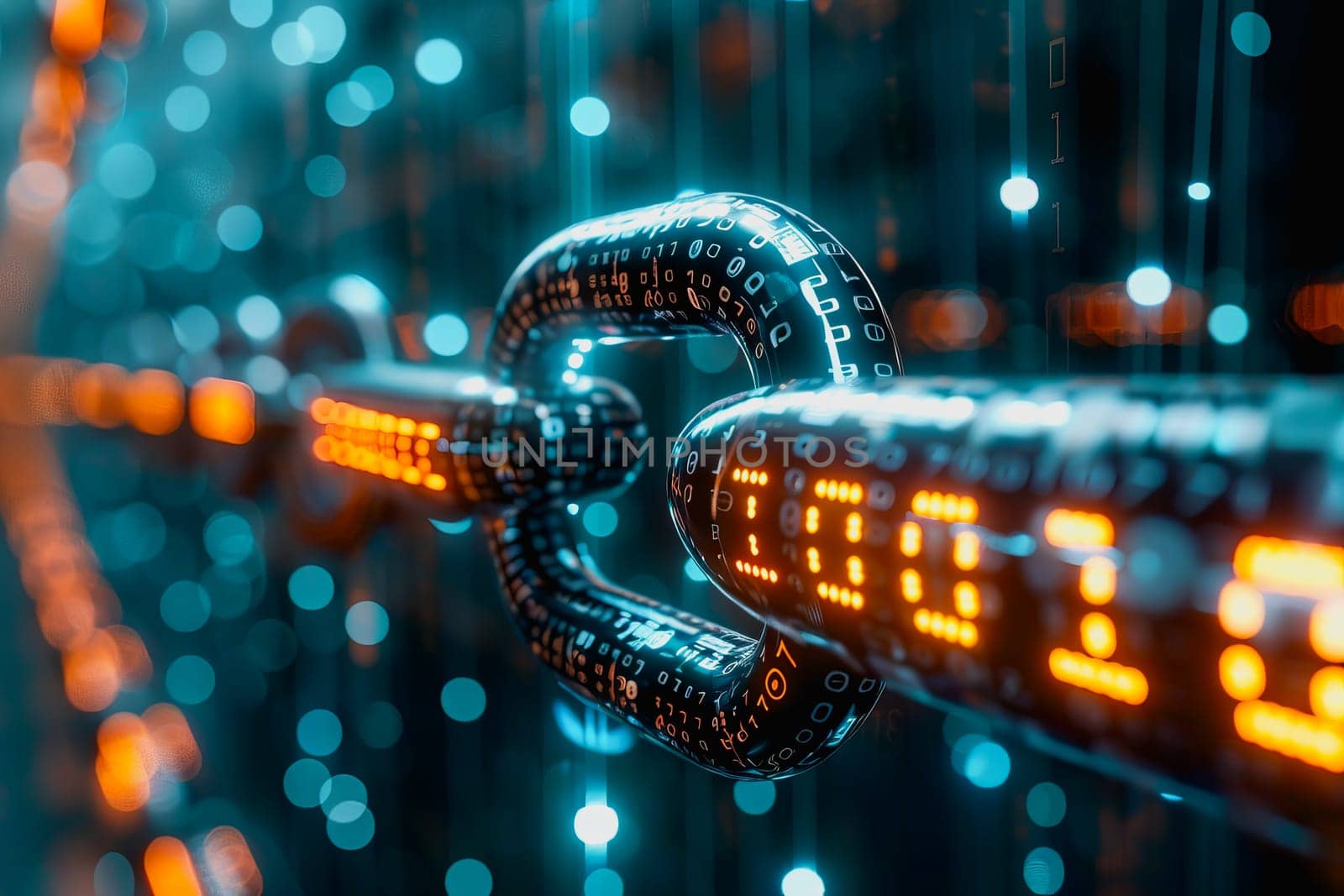 binary numeric data transmission chain of nodes connected in a network form, p2p connection.