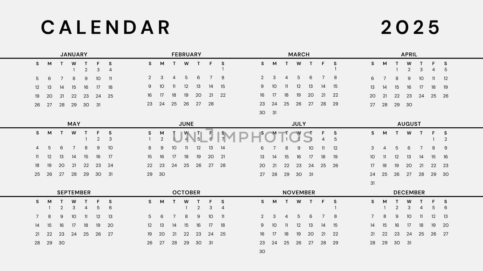 A black and white calendar with the year 2015 on it. The calendar is divided into twelve months and has a total of twelve pages