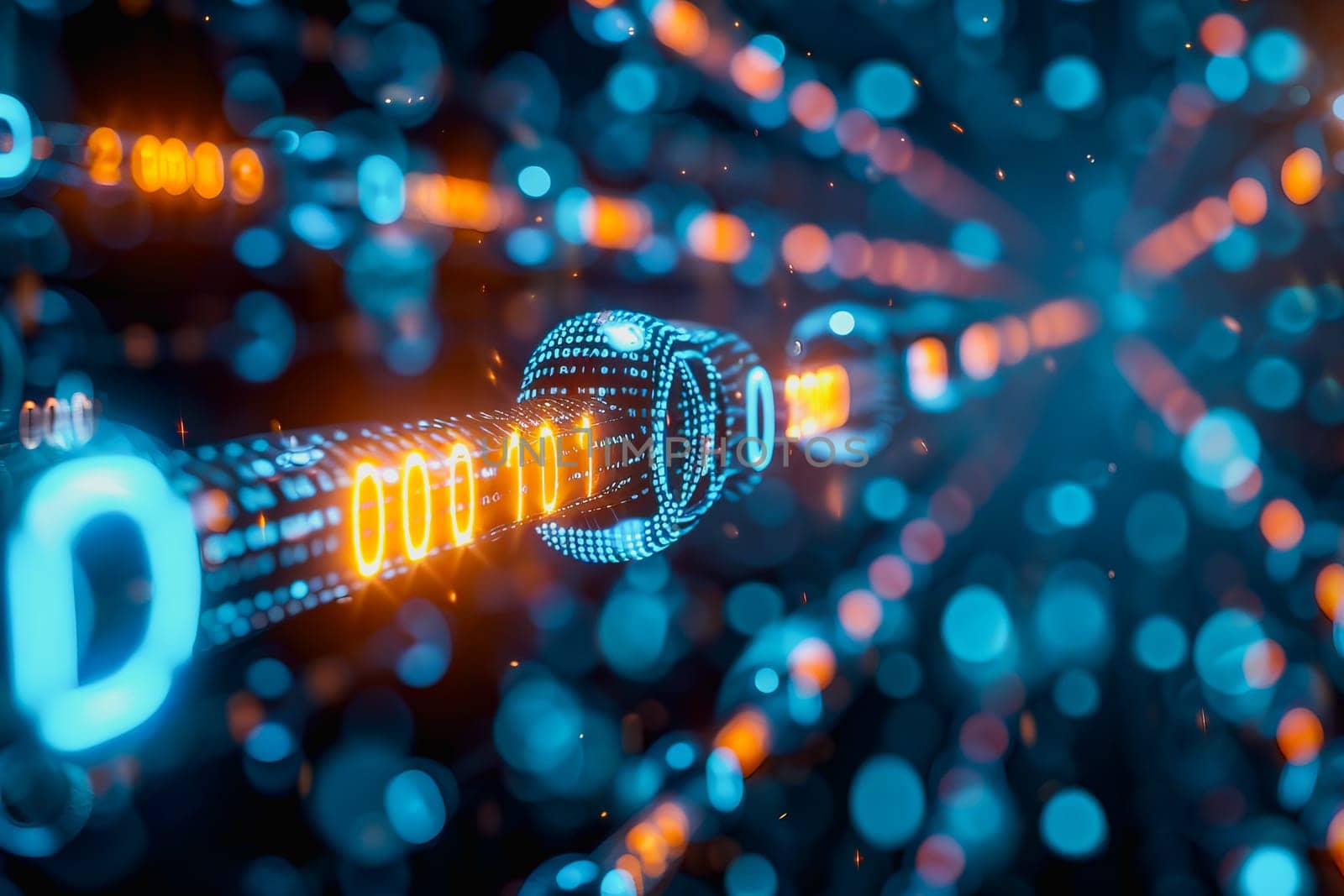 binary numeric data transmission chain of nodes connected in a network form, p2p connection.