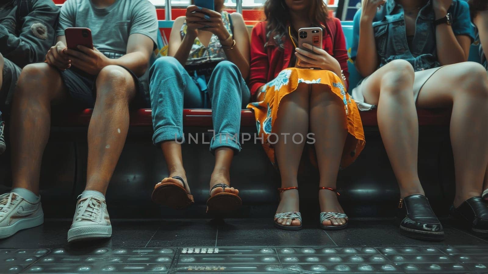 Photo of peoples sitting in subway and smartphone, Smartphone addiction by nijieimu