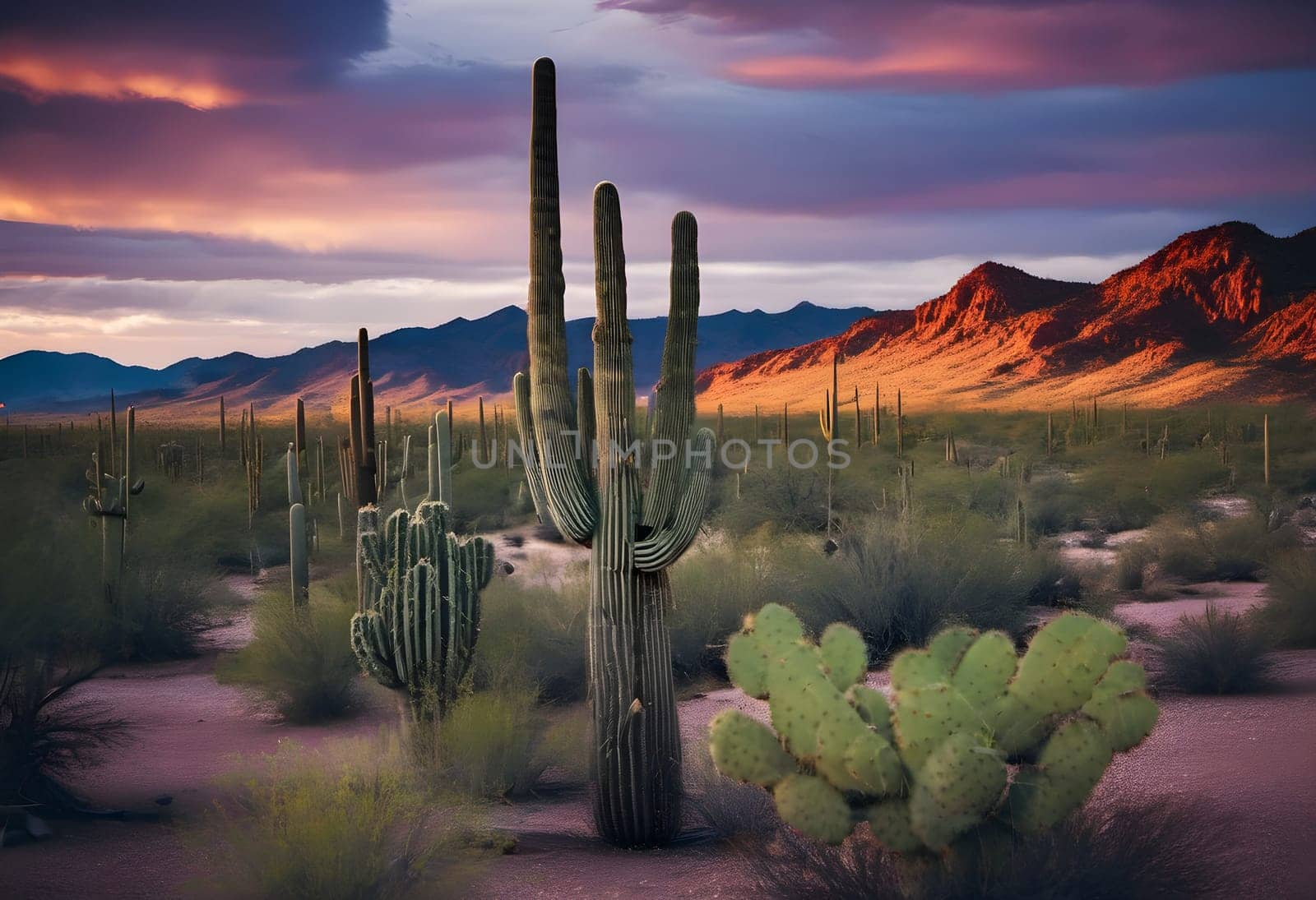 Desert Dreams: Saguaro Silhouettes in Arizona's Sunset