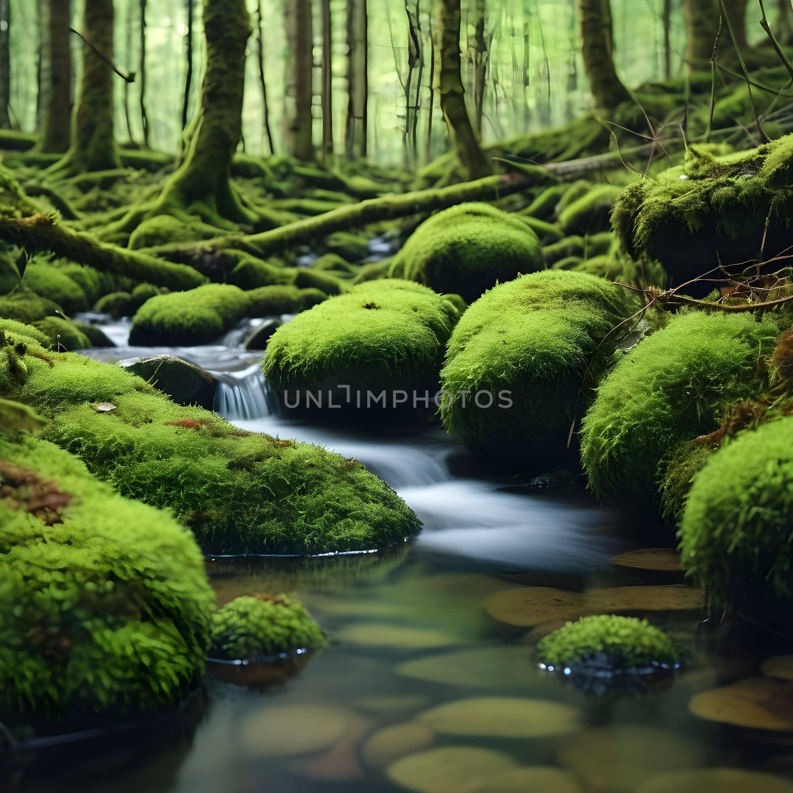 Tranquil River Serenity: Nature's Symphony with Moss by Petrichor