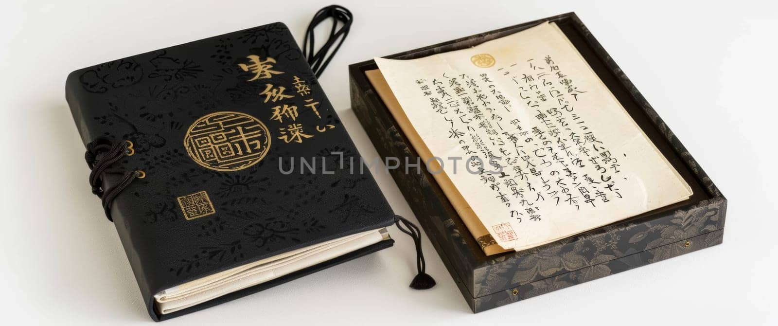 Exquisite Japanese calligraphy artwork presented in a traditional box, reflecting the timeless beauty of the script. by sfinks
