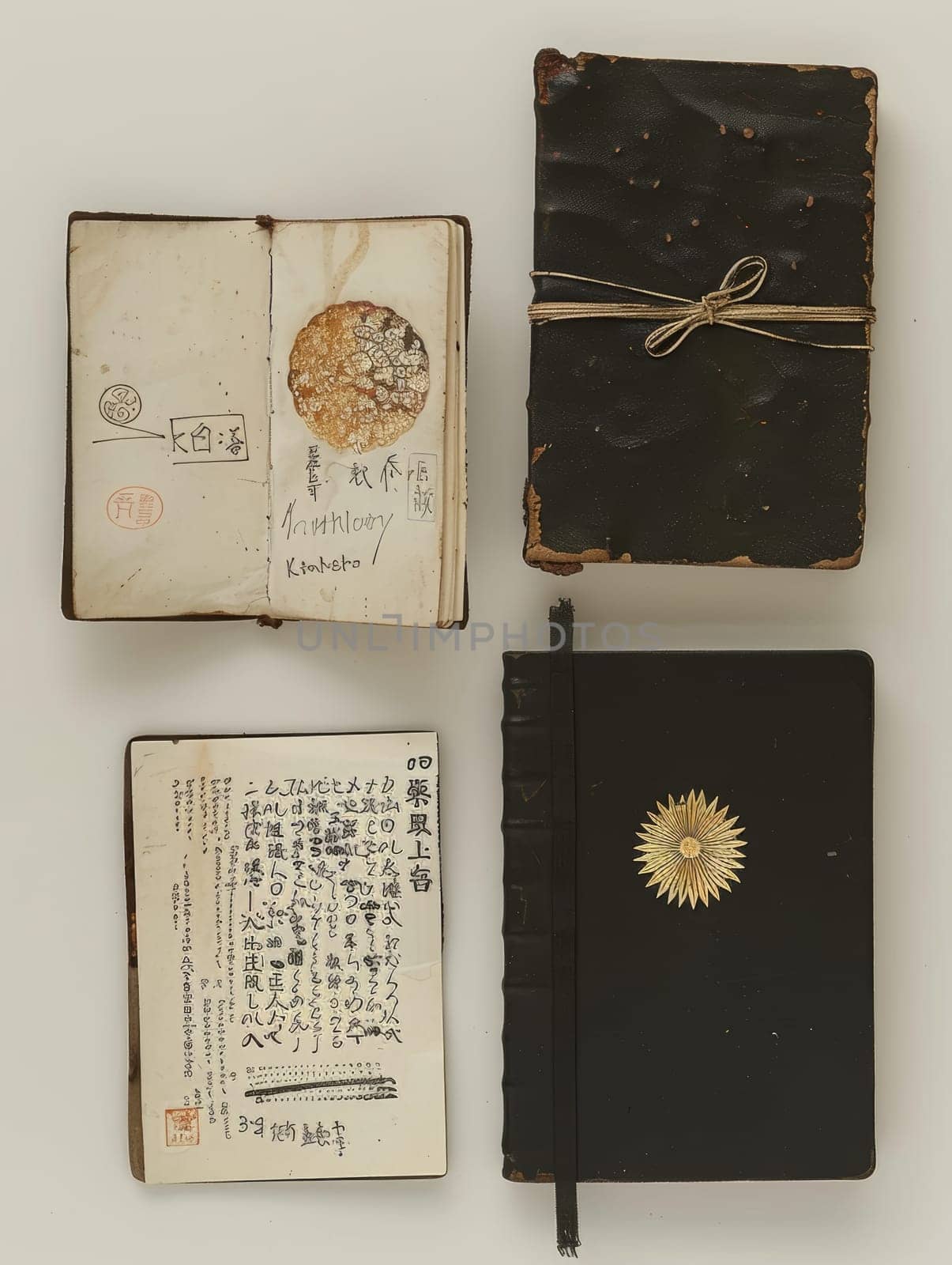 Traditional Japanese bound texts paired with an ornate golden seal, presenting a connection to Japans rich literary and historical past