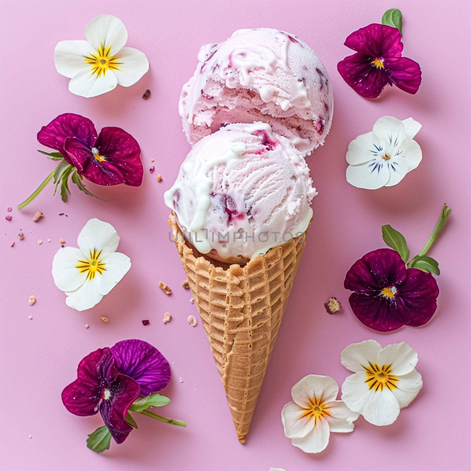 Ice cream colourful summer treat, sweet dessert in summertime, holiday food by Anneleven