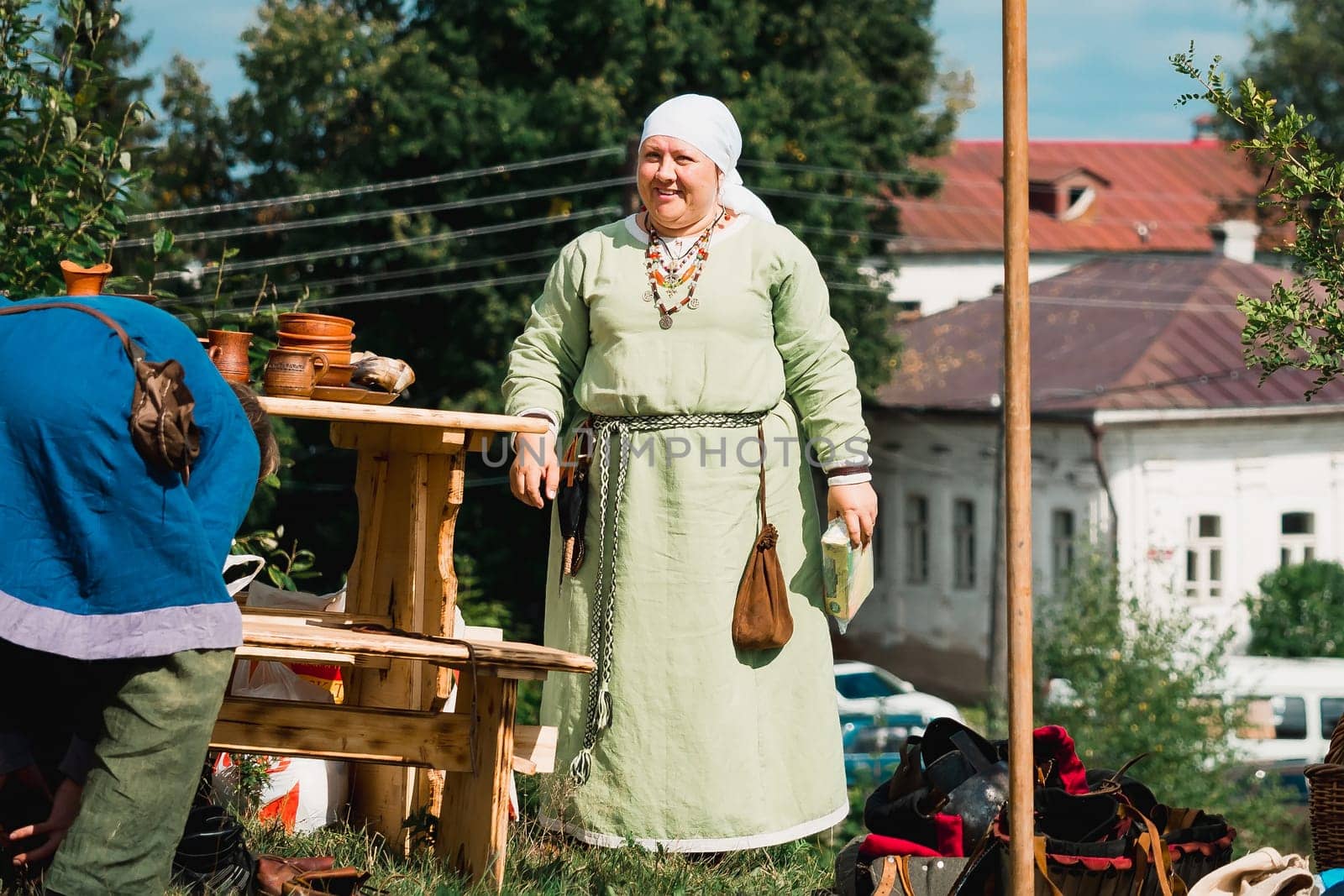 LUH, RUSSIA - AUGUST 27, 2016: woman in a medieval traditional Russian costume on a holiday