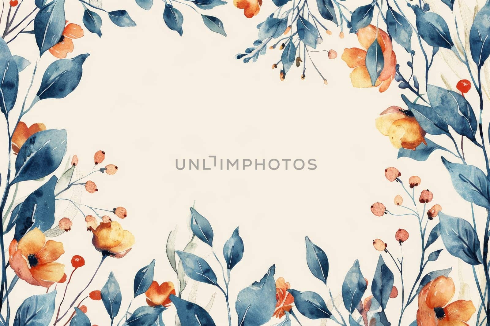 A blue and orange flowery border with a white background by itchaznong