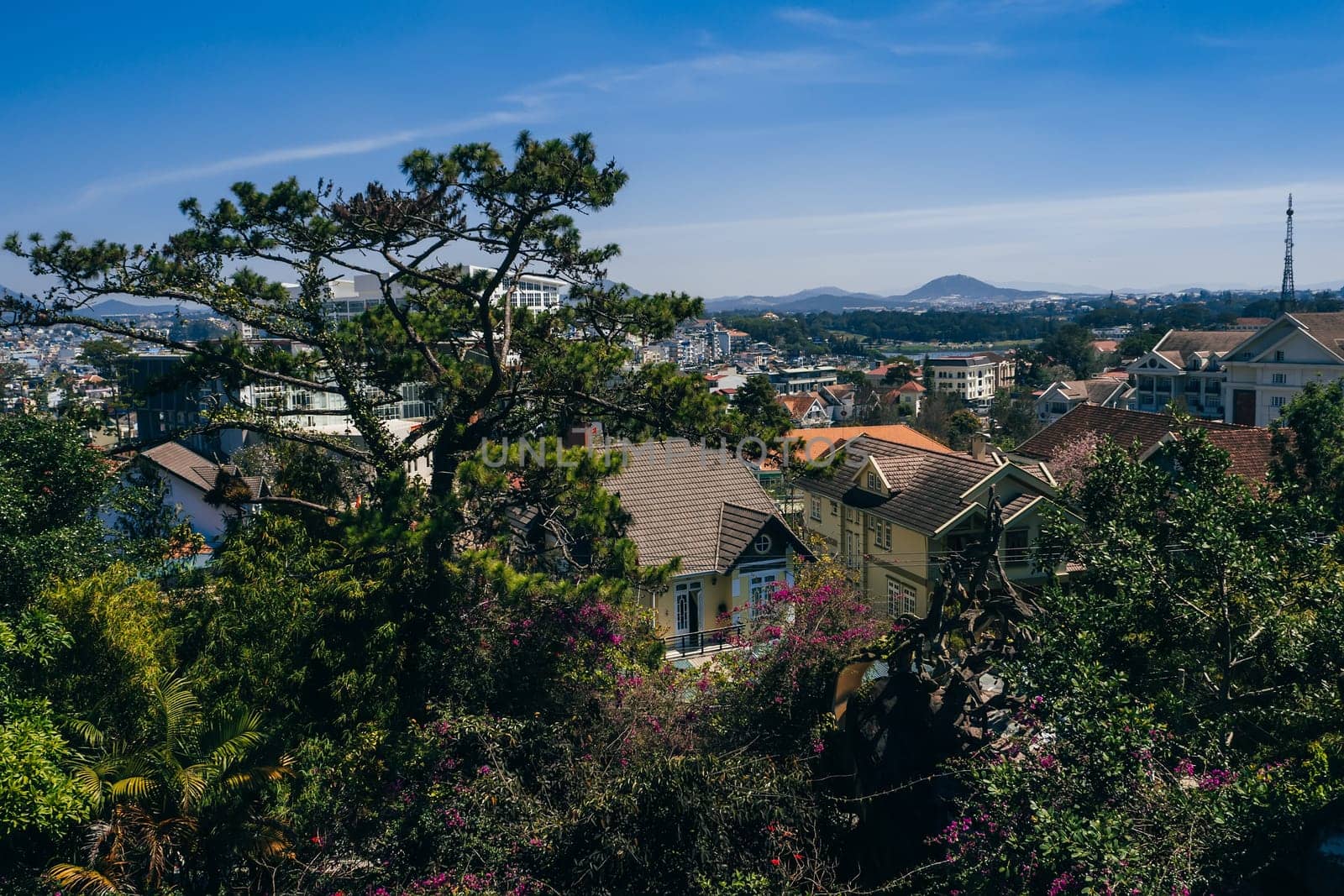 DA LAT, VIETNAM - MARCH 9, 2017: A view of the Dalat city in Vietnam out the Hang Nga Guest House
