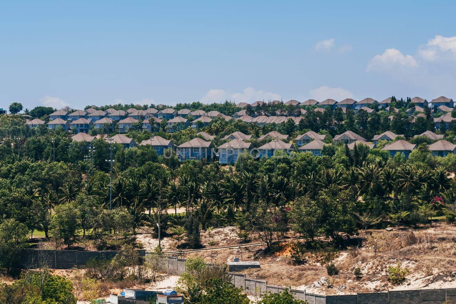 MUI NE, VIETNAM - CIRCA MARCH 2017: View of the resort area in Mui Ne in Vietnam from the top of the roof of the hotel