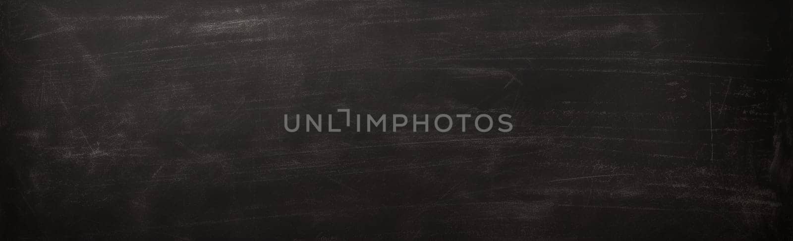 Textured blackboard surface with scratch marks, ideal for educational backgrounds, school-related designs. Realistic, black school board texture. Panoramic banner. Generative AI