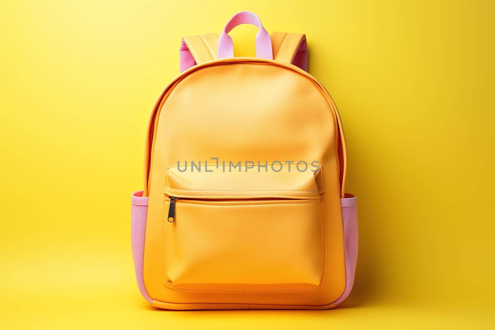 Vibrant backpack on yellow background, perfect for modern school or fashion themes. Back to school concept. Generative AI
