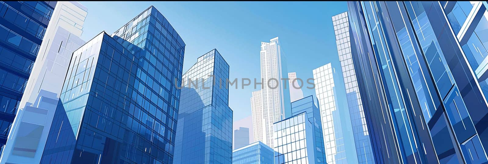 A group of towering skyscrapers lined up in the urban financial district of a city, reflecting modern architecture and urban development.