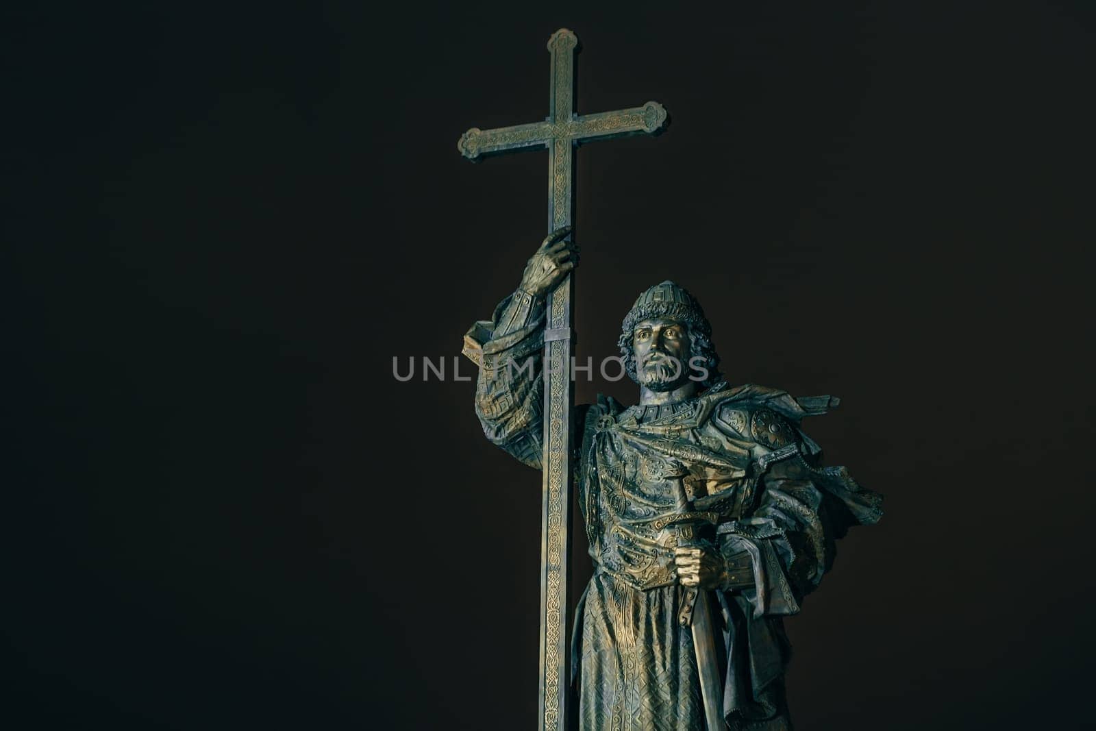 MOSCOW, RUSSIA - DECEMBER 23, 2016: Monument to Holy Prince Vladimir the Great on Borovitskaya Square near the Kremlin, Moscow