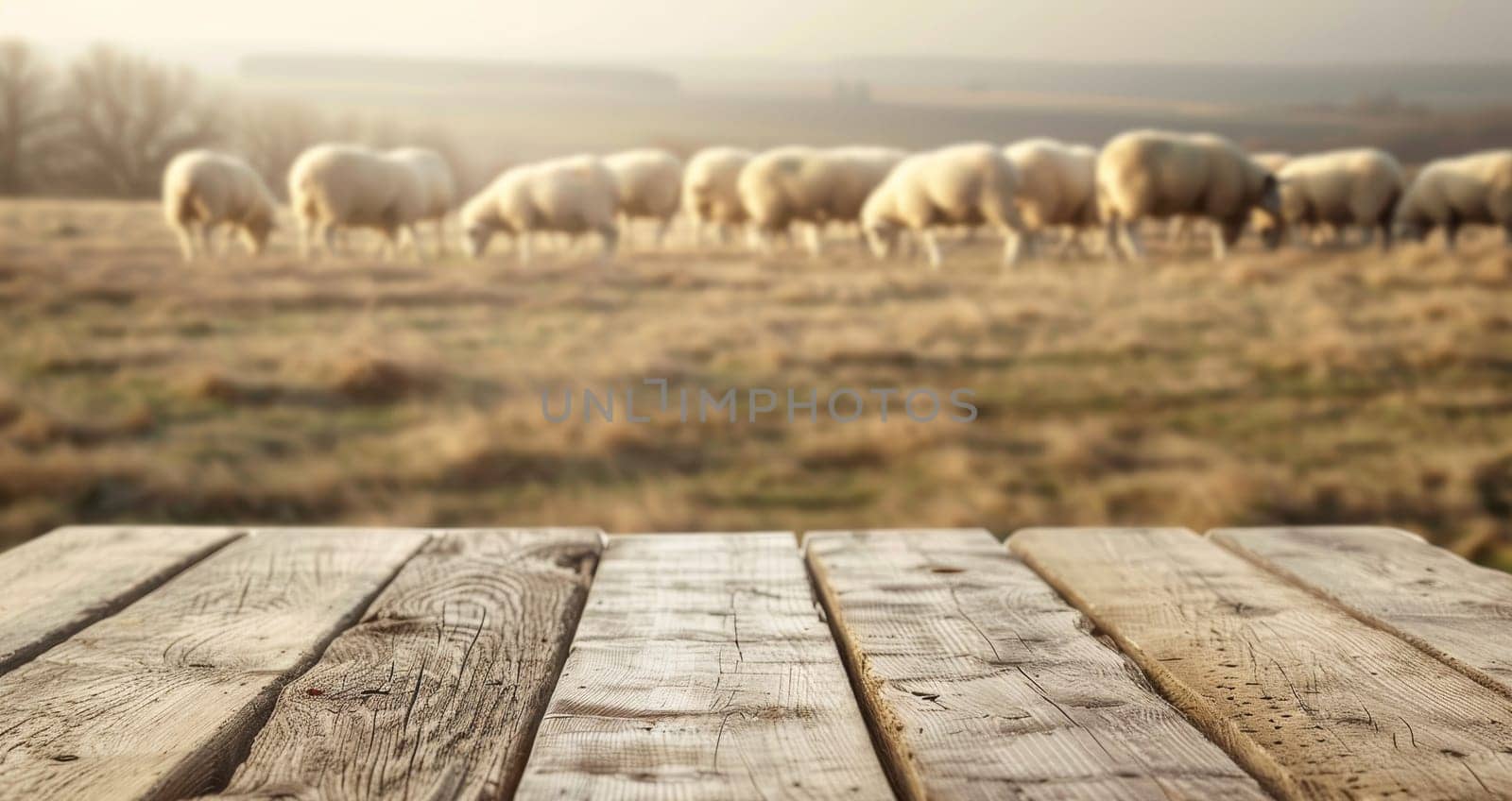 A group of sheep are grazing in a field by AI generated image.