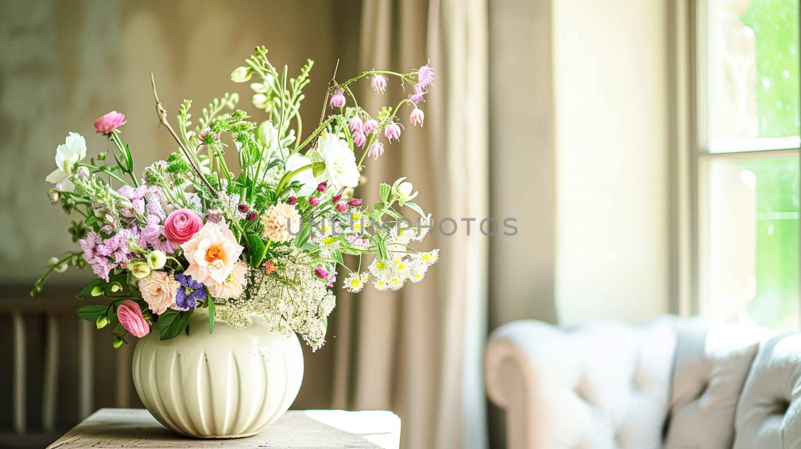 Spring flowers in vintage vase, beautiful floral arrangement, home decor, wedding and florist design by Anneleven