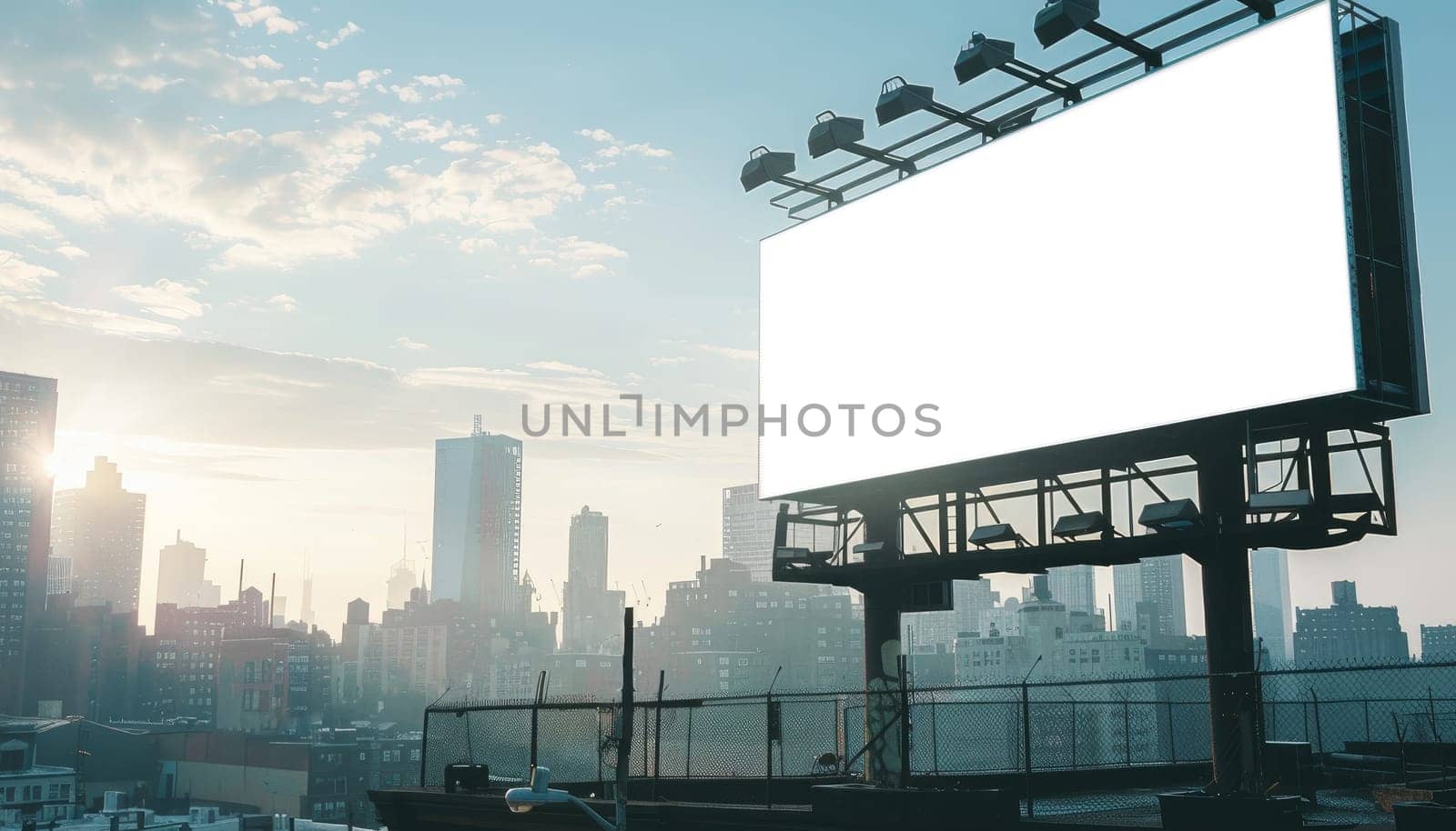 A large billboard with a city skyline in the background by AI generated image.